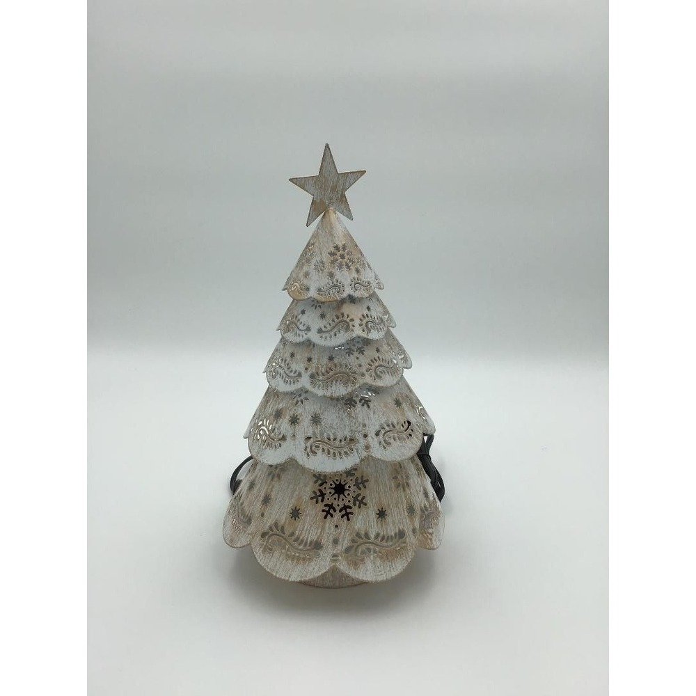 Scentsy Trim the Tree Christmas Tree Wax Warmer Distressed White Metal NEW